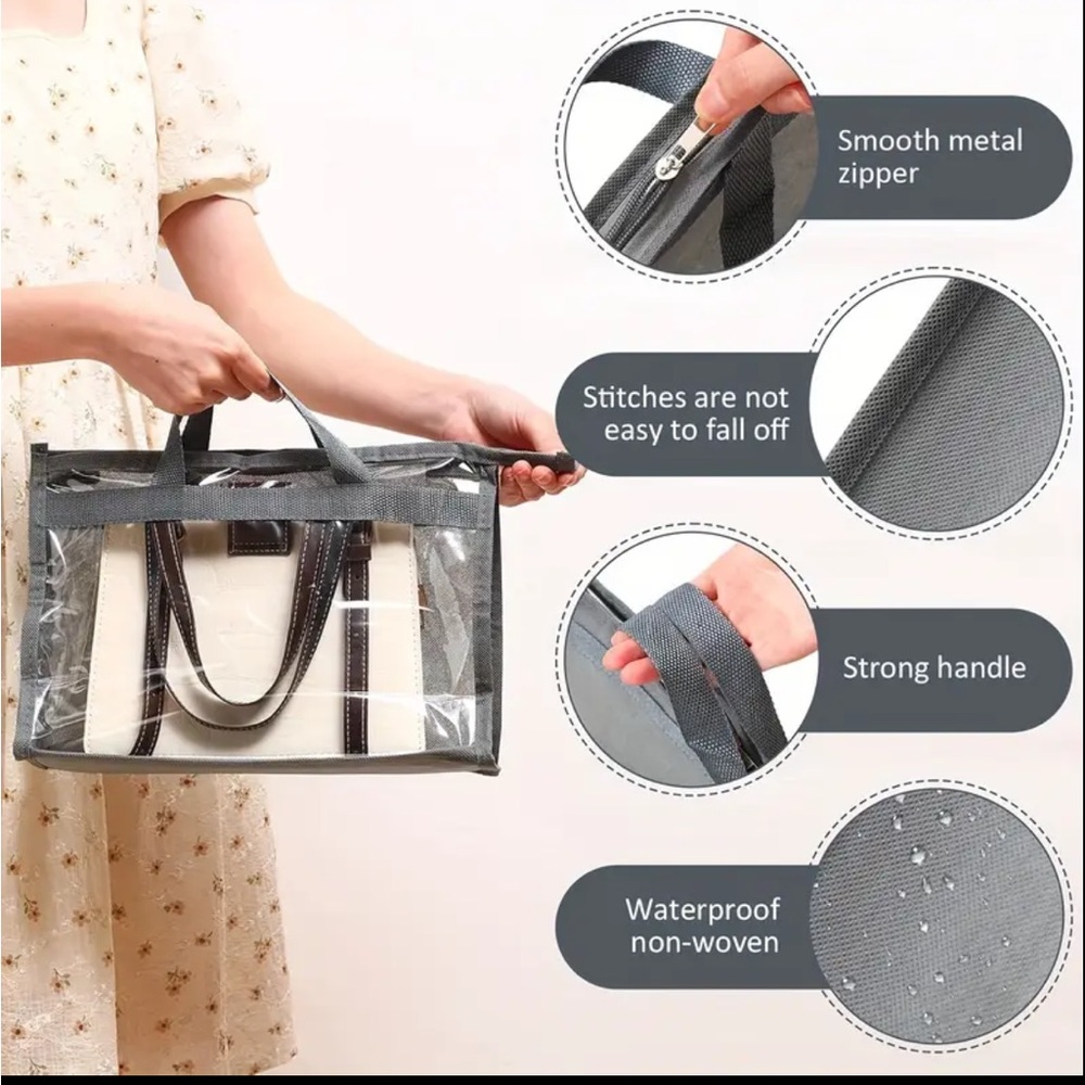 1 Clear Transparent Gray & Clear Women Bag Investment Savers(not a row just 1)